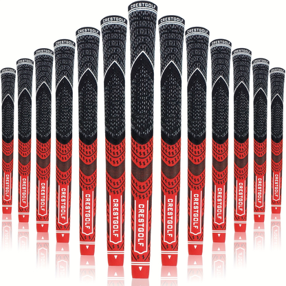 Midsize Golf Grips Set 13 Pack – All Weather Hybrid Rubber Golf Club Grips with Ecological Yarn Thread Technology, Multiple Colors, Fits Full Set of Clubs (Black, White, Red, Orange, Yellow, Blue, Gray)