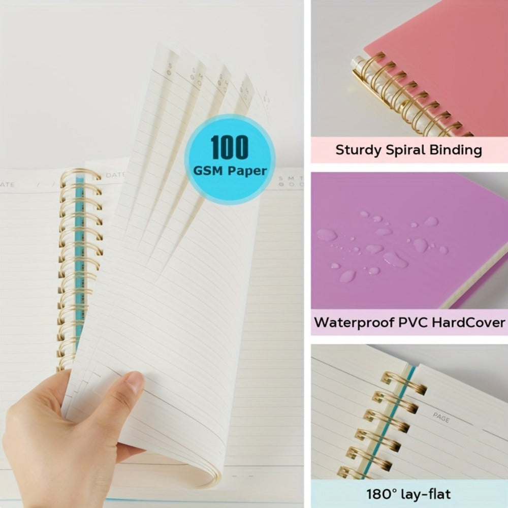 Large Spiral Notebook 300 Pages Hardcover – 8.5x11 A4 College Ruled 100GSM Lined Paper PVC Waterproof Cover for Work School Travel Women Men Purple Pink Blue Black Yellow Green