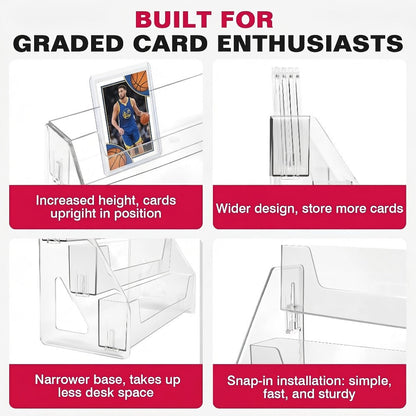 PSA BGS SGC Graded Card Display Stand – 3 or 5-Tier Vertical Collectible Card Showcase, Snap-In Assembly No Tools Desktop Holder for Baseball Basketball Pokemon MTG Trading Cards