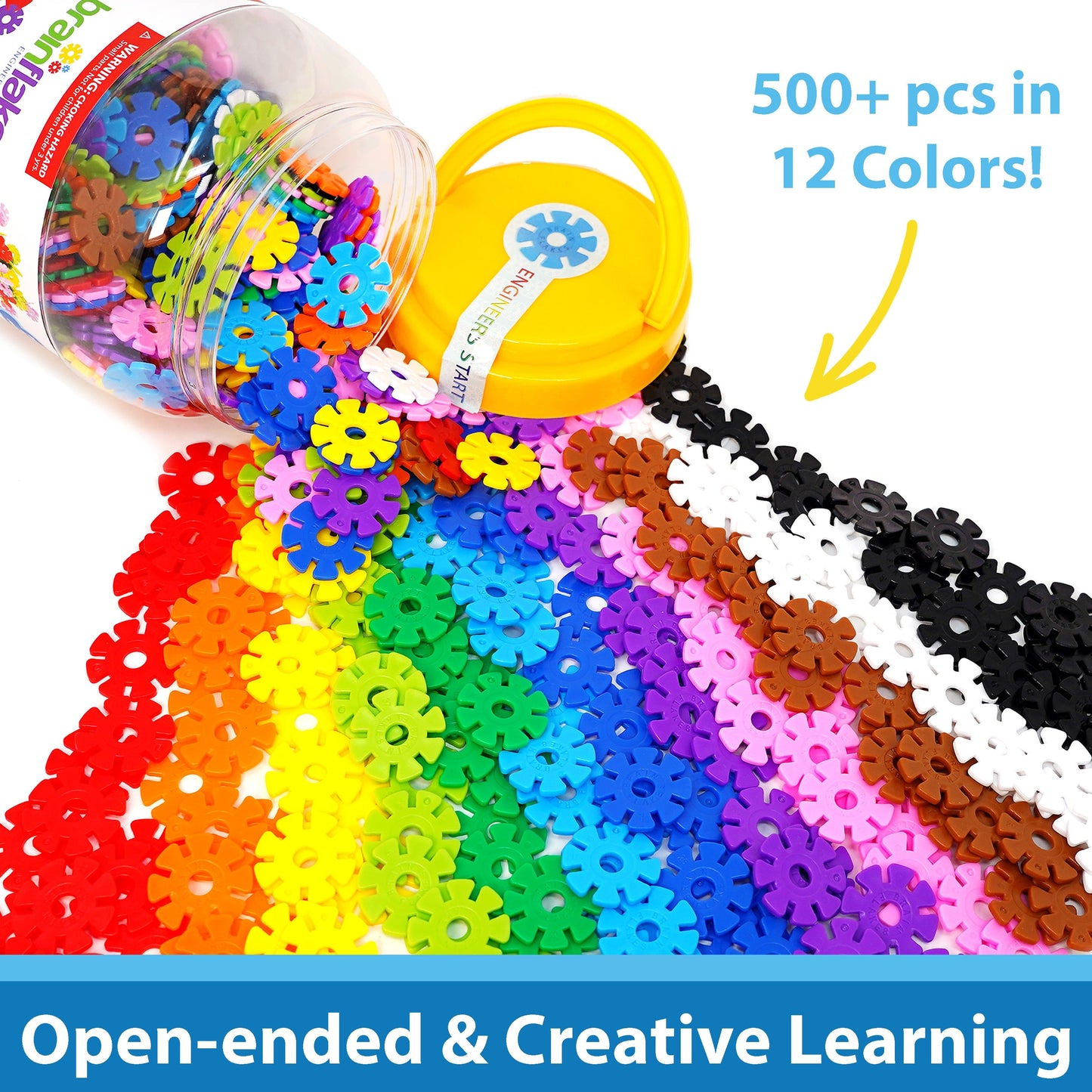 Brain Flakes Interlocking Disc Building Set 500 Pcs – STEM Construction Toy Kids Ages 3+ Creative Disc Blocks Storage Jar BPA-Free Safe Educational Birthday Christmas Gift Boys Girls