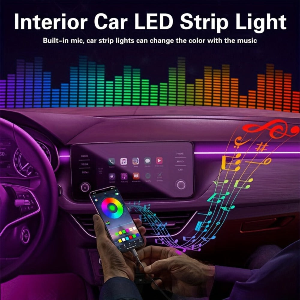 RGB Car Interior Ambient Lights LED Strip 8-Color App Control Music Sync Dashboard Door Console Neon Lighting Kit for Tesla Truck SUV Off-Road, USB 5V Plug-and-Play Car Decor Accessories