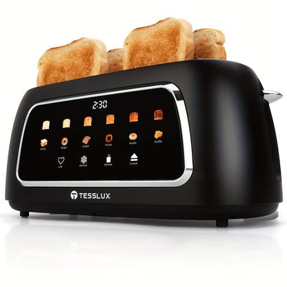 4 Slice Toaster with Touch Screen Control, 1.5" Wide Long Slots, 6 Browning Levels & 6 Bread Types – Digital Timer, Memory Function, Defrost & Reheat for Family Breakfast, White & Black