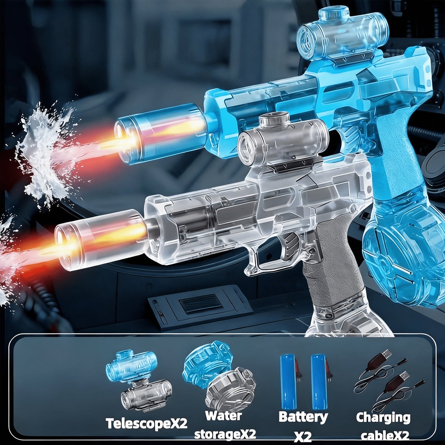 Automatic Water Gun 2 Pack for Kids with LED Lights – High-Speed Ultra-Long Range Squirt Gun Set for Boys & Girls, Summer Outdoor Toy & Best Birthday Gift