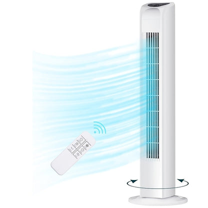 Tower Fan 31 Inch Bladeless | 80° Oscillating Standing Fan with Remote Control, 7.5H Timer & 3-Speed Settings, Quiet Cooling Fan for Bedroom, Living Room & Office – Black & White