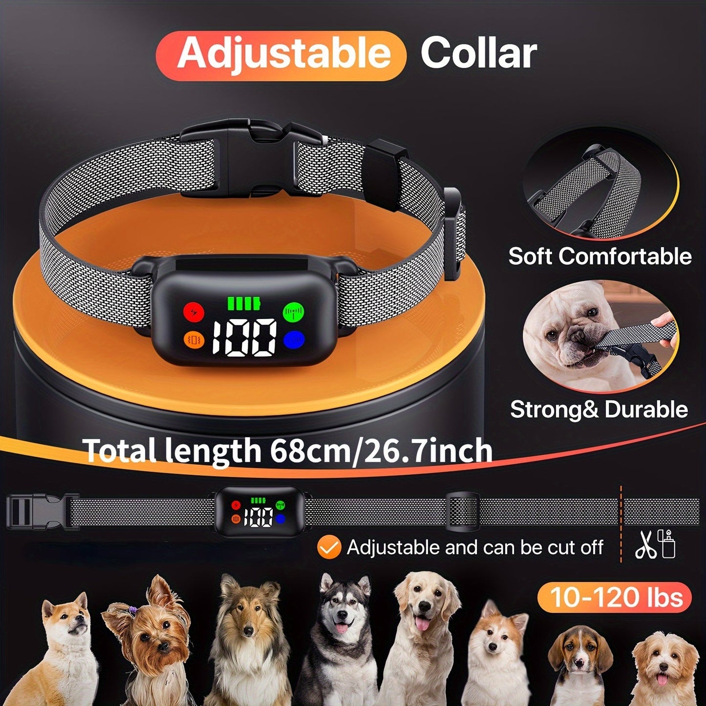 Dog Training Collar with Remote X300 - 4 Modes Shock Vibration Sound Light, Rechargeable E-Collar for Medium Large Dogs 30-120 lbs