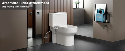 Bidet Attachment for Toilet - Dual Retractable Nozzle Non-Electric Self-Cleaning Fresh Water Bidet Sprayer, Adjustable Water Pressure, Fits Most Toilets, Brass T-Adapter & Metal Hose Included, Easy Install
