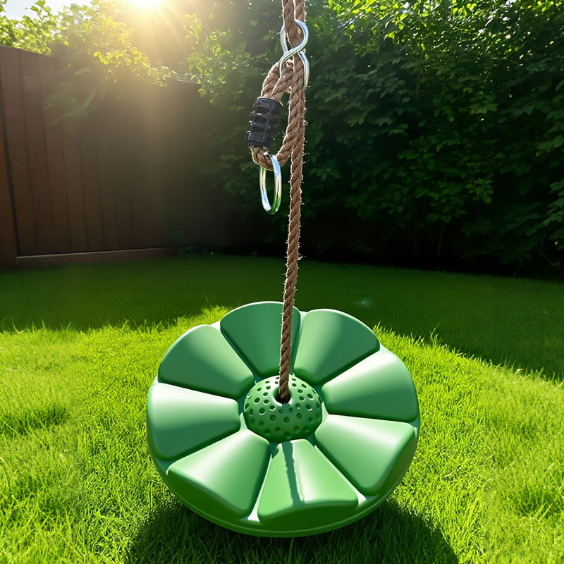 Petal Shaped Outdoor Swing for Kids – Single Person Thickened Fun Swing, 11.8" Diameter, 78.7" Rope, Adjustable Backyard Playground Swing for Boys and Girls | Green, Red, Yellow