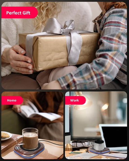 Smart Electric Coffee Mug Warmer 40W – Desktop Coffee Cup Thermos with Temperature Display, 3 Heat Settings, 1–12 Hour Timer & 4-Hour Auto Shut-Off, Keeps Coffee Tea Milk Cocoa Warm – Wood Grain Father's Day Gift