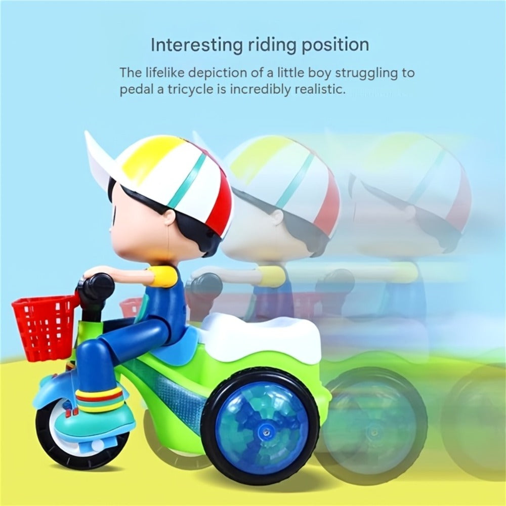 Kids Electric Tricycle Toy Motorcycle with 360° Rotation & Luminous Lights – Push & Power Dual-Mode Stunt Vehicle for Toddlers Boys Girls, Birthday Christmas Gift (Multiple Colors)