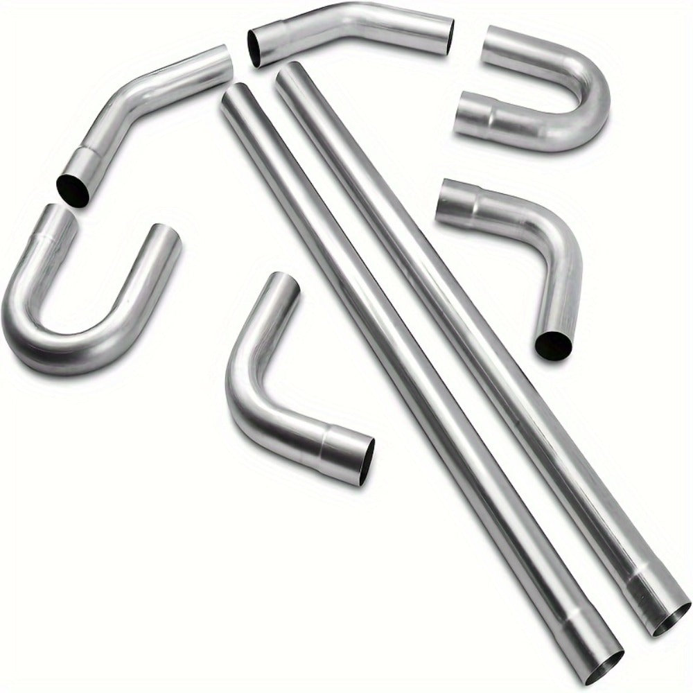 2.5 Inch Exhaust Pipe Kit Mandrel Bend - 8pcs Universal Mild Steel 16 Gauge Tubing with 90° 45° U-Bend & Straight Pipes for Custom Exhaust Fabrication