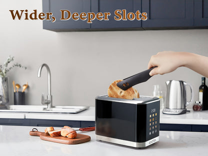 Stainless Steel Toaster 2 Slice with LED Display & Extra Wide Slots – 6 Shade Settings, Defrost Reheat Cancel Functions, Removable Crumb Tray, Compact Design for Bagels, Waffles & Bread