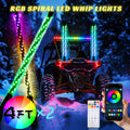 1 Pair (2pcs) 1ft/2ft/3ft/4ft Brighter RGB LED Whip Lights Flag Pole Remote And APP Control Color Changing Lamp Spiral RGB Music Chasing/Dancing Neon Light Whips for UTV ATV RZR SXS Side By Side Dune Buggy Offroad Truck (w/o Spring Base)