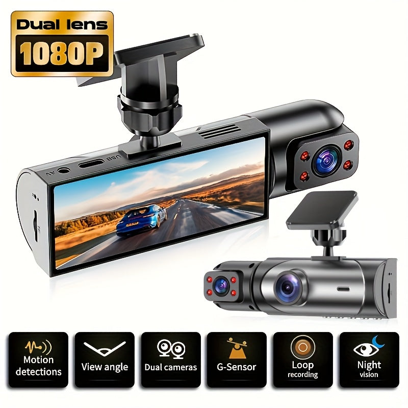 PODOFO Dual Camera Car Dash Cam, Front 1080P Built-in 480P with Infrared Night Vision, Loop Recording, Wide Angle 3.16-inch IPS Screen, HD Night Vision, Dual Lens Car Dashboard Camera, Car Accessories/Dashboard Camera/Gift/Car Black Box