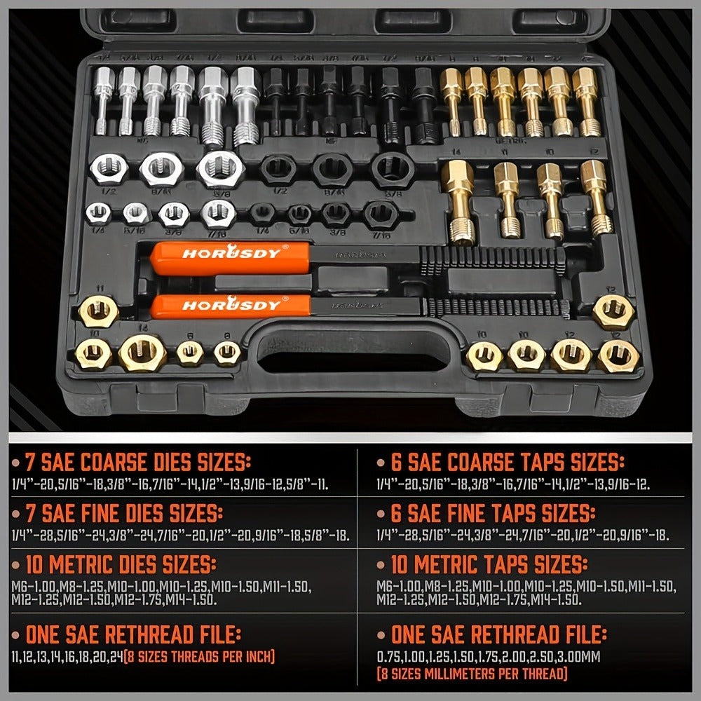 Thread Repair Kit 48-Piece – UNF UNC & Metric Tap and Die Rethreading Set, SAE & Metric Thread Chaser for Bolt & Nut Repair, Color-Coded with Storage Case
