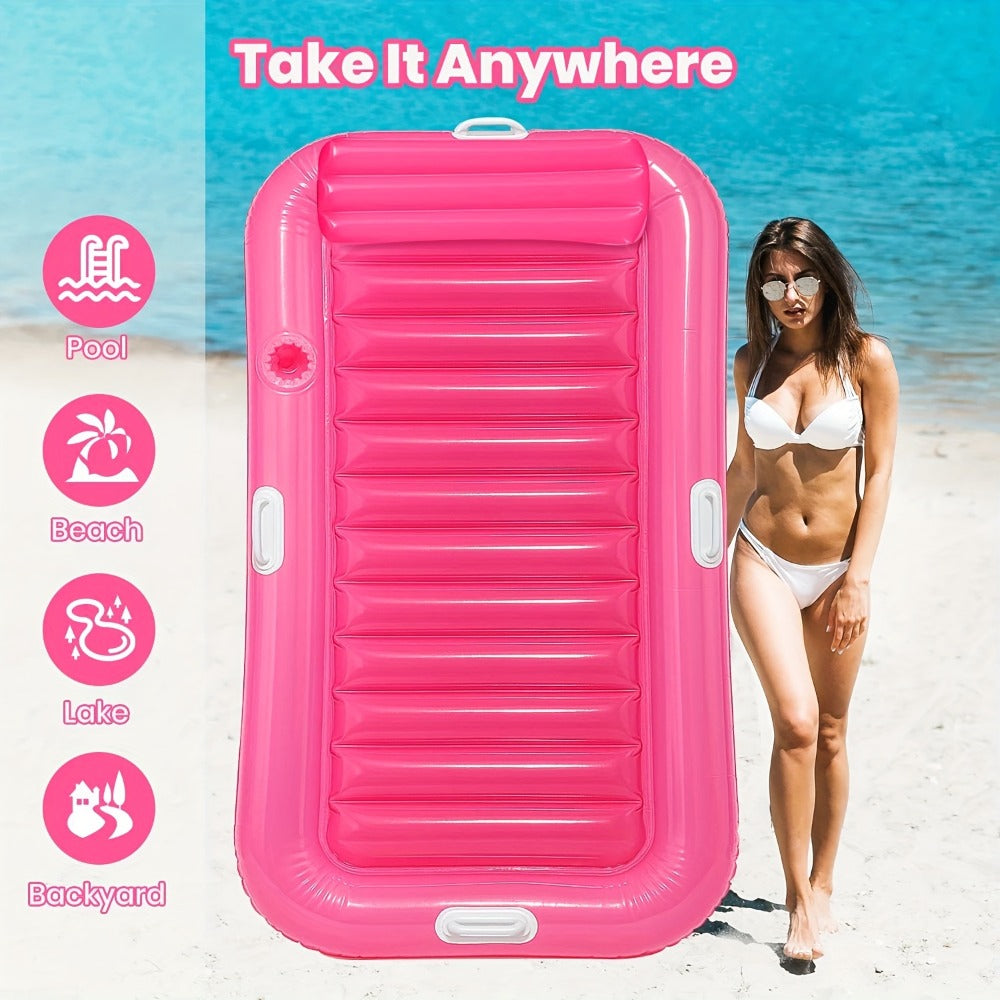 Inflatable Pool Lounger Sunbed for Adults 84"x47" – 2-in-1 Tanning Float with Cup Holders, Removable Headrest & Handles, 330lb Capacity, UV-Resistant PVC, Pool Beach Lake, Blue & Pink