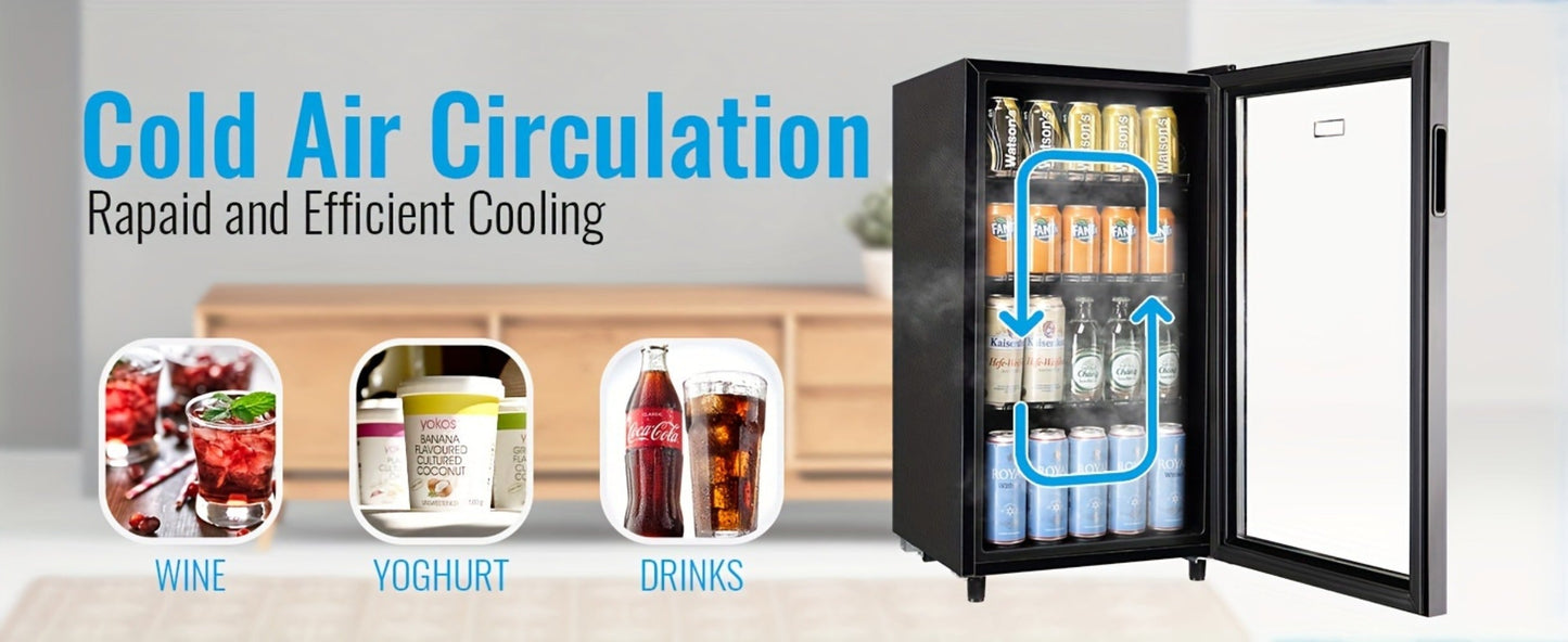 Beverage Refrigerator with Glass Door – Mini Fridge 2.0/3.5/4.0 Cu Ft, LED Lights, Adjustable Shelves, R600a Cooling for Beer, Wine & Drinks, Home, Office & Bar
