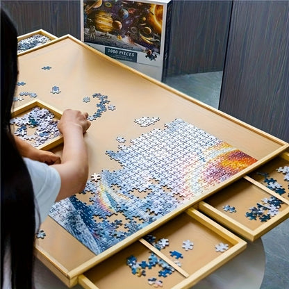 Foldable Puzzle Board Table with Legs – 29.9"x22" Elevated Wooden Jigsaw Desk, 4 Sorting Drawers, Back-Saving Ergonomic Design, Fits 1000 Pieces, Gift for Adults Seniors Puzzle Lovers