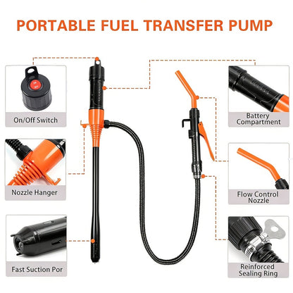 Battery Powered Fuel Transfer Pump 2.4 GPM Portable Gas Transfer Pump with Flow Control Nozzle for Gasoline Oil Diesel 1.3" Straw Corrosion Resistant Filter Design