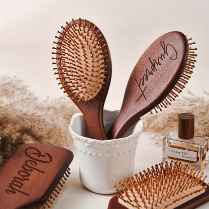 Personalized Engraved Wooden Hairbrush Custom Curly Styling Brush Square Oval Shape Gift for Women Men Wedding Bridesmaid Groomsmen Birthday Christmas Thanksgiving Halloween Holiday