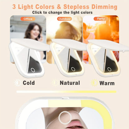 Compact Makeup Mirror with Light 10X Magnification, Rechargeable LED Pocket Mirror 3 Color Modes Adjustable Brightness 2-Sided Folding Purse Mirror for Women Travel Daily Use, Beauty Gift for Mom