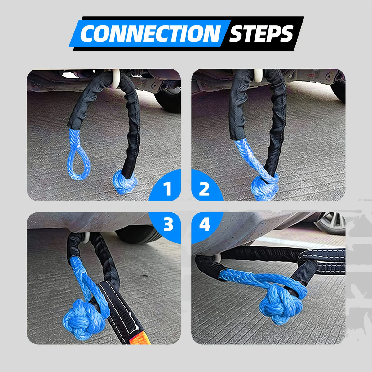 41000lbs Winch Rope Synthetic Soft Shackle Or Recovery Ring Set Rugged Shackles W/ Protective Sleeve for ATV UTV SUV Truck Off-Road Vehicle