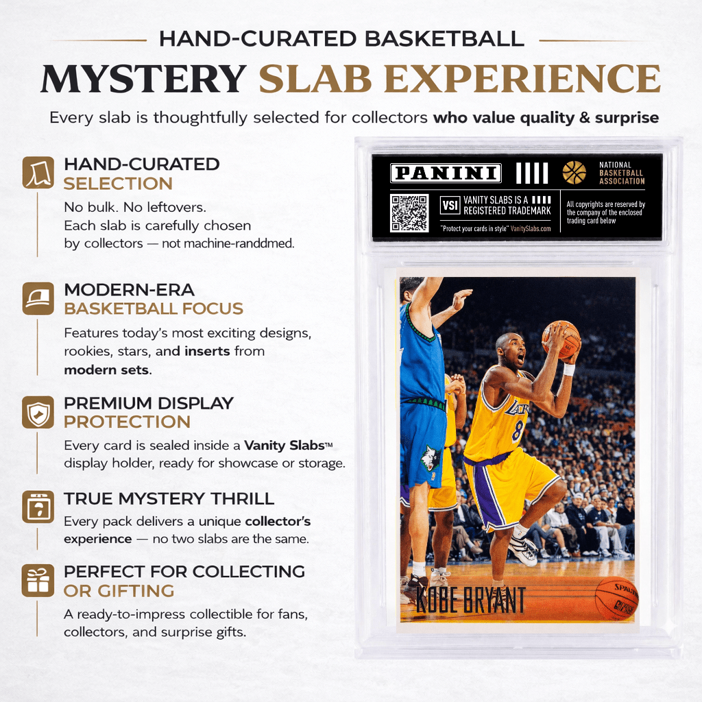 Basketball Random Card in Vanity Slab Display – Mystery Collectible with Rookies, Stars, Inserts & Signature-Style Cards | Panini & Topps | Premium Gift for Basketball Fans & Collectors