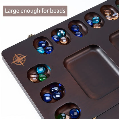 4-Player Mancala Game Set – Premium Solid Wood Folding Board with 108 Multi-Color Glass Stone Beads & Instructions, Upgraded Multiplayer Strategy Game for Teens & Adults, Perfect Family Gift Ages 14+