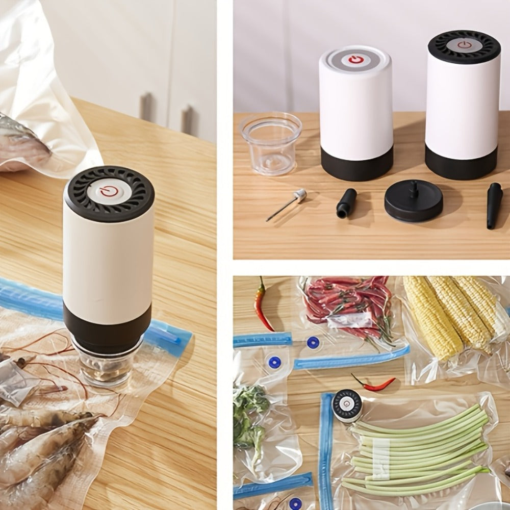 Cordless Vacuum Pump with Multiple Accessories – Portable Food Vacuum Sealer & Dehumidifier for Food Preservation, Crisper Containers, Travel Space Saving & Outdoor Storage