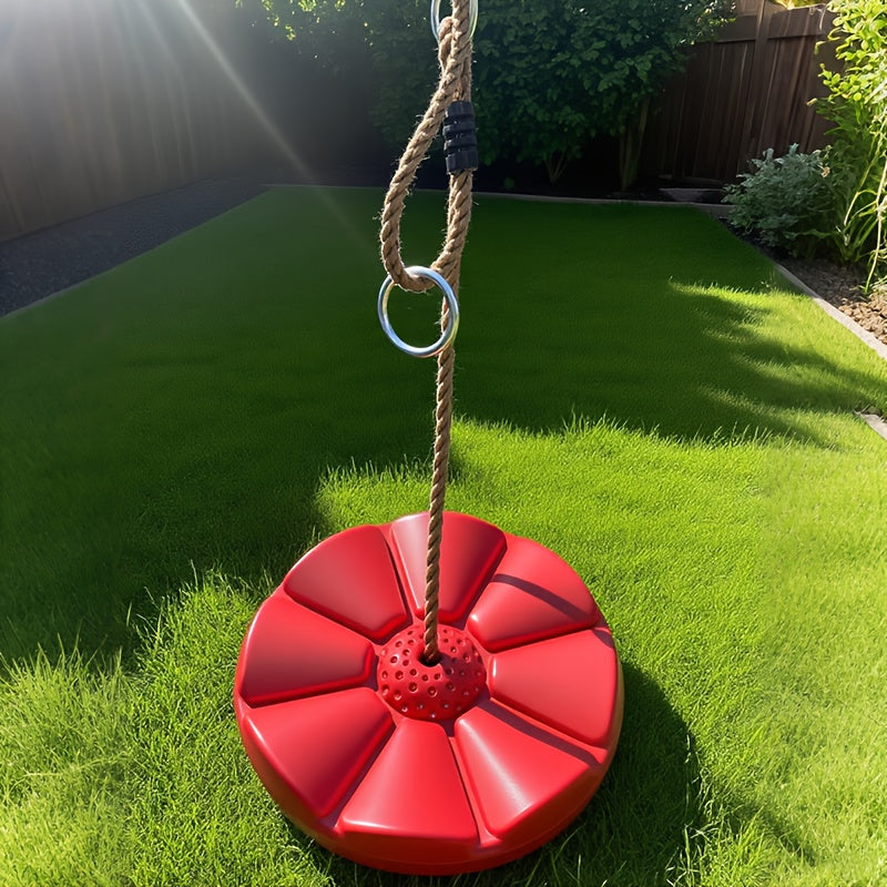 Petal Shaped Outdoor Swing for Kids – Single Person Thickened Fun Swing, 11.8" Diameter, 78.7" Rope, Adjustable Backyard Playground Swing for Boys and Girls | Green, Red, Yellow