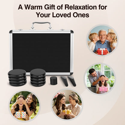 18-Piece Basalt Hot Stone Massage Set with Warmer — 4 Sizes for Full Body Deep Relaxation, Professional Therapist & Home Spa Stone Therapy Kit, Temperature Control Heater