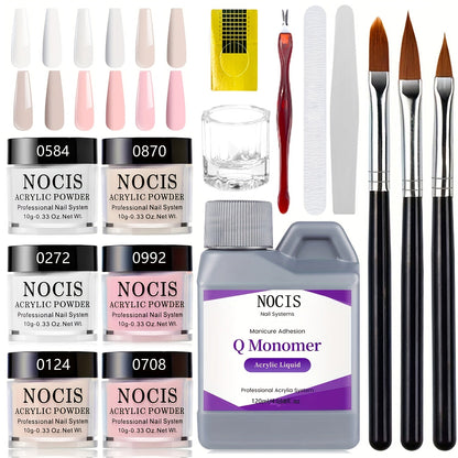 6 Color Pink Nude Crystal Acrylic Powder Set — No Lamp Needed Professional 3D Nail Art French Extensions All Season Salon & Home Kit Beginner to Tech