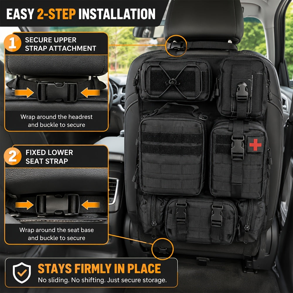 [Universal] Car Seat Back Organizer, Upgrade Vehicle Panel Organizer with 5 Detachable MOLLE Pouches for Vehicles Such As Jeep, Truck, SUV, Etc Multipurpose Car Organizer Hanging Travel Accessories Organizer Comes with 6pcs Keychains