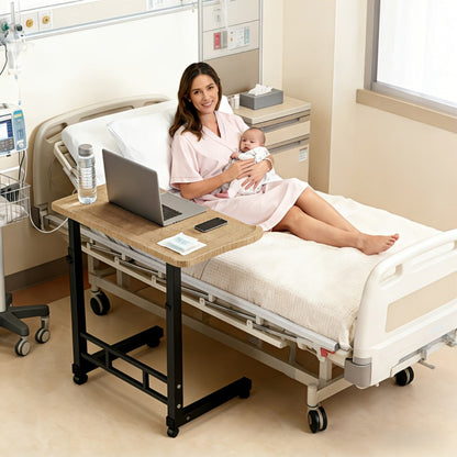 Overbed Table Adjustable Height – Hospital-Grade Nursing Bedside Table with Independent Storage Compartments for Elderly & Patient Care | Portable Auxiliary Tray Table, 8 Colors