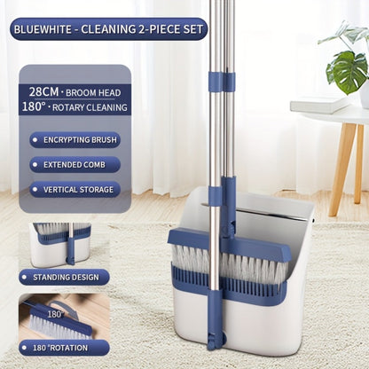 Folding Broom and Dustpan Set 50 Inch Extended Handle - Dense Elastic Bristles Wide Deep Dustpan for Dust Hair Debris, Foldable Broom for Home Kitchen Bathroom Bedroom Living Room, Blue White Black Orange Khaki