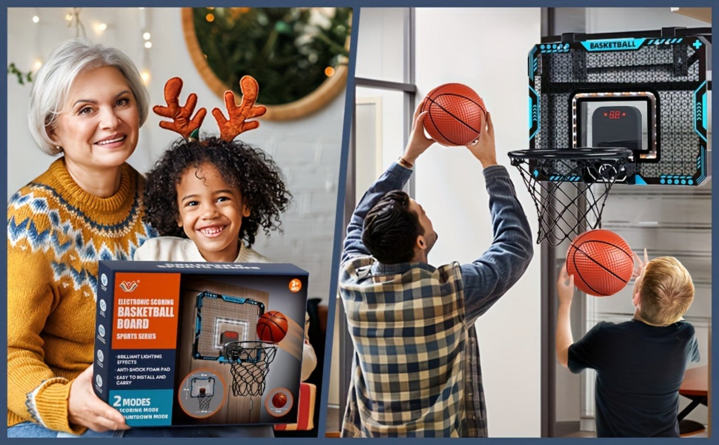 Over Door Basketball Hoop with LED Lights & Electronic Scoreboard – Mini Hoop Set with 4 Balls for Kids Teens Adults, No Drilling Indoor Outdoor Sport Game | Best Birthday Christmas Gift