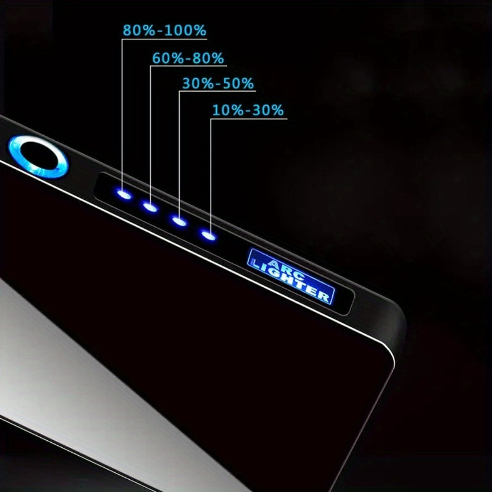 USB Electric Lighter Dual Arc Plasma – Windproof Flameless Rechargeable Lighter with LED Power Display, Touch Sensor, Metal Body, Ideal for Outdoor Camping Candles Holiday Gift (No Battery Required)