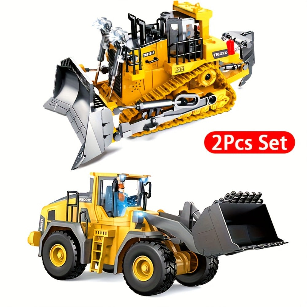 RC Excavator Toy 1:18 Scale 2.4GHz Remote Control with Metal Scoop 680-Degree Rotation Lights & Sound – Construction Vehicle Set Dump Truck Bulldozer Loader for Boys Ages 8+ Birthday Christmas Gift