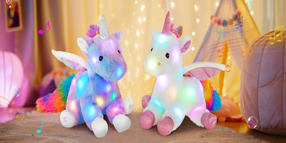 Light Up Unicorn Plush Toy with Glowing Rainbow LED & Music – Glow in the Dark Stuffed Animal for Kids, Girls, Birthday, Christmas & Holiday Gift