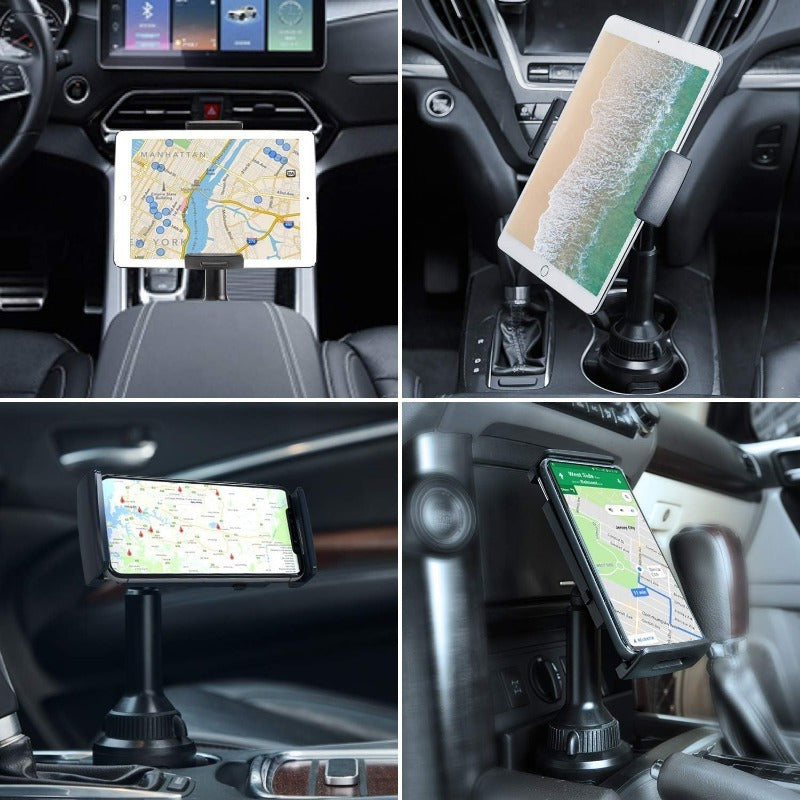 APPS2 Car Tablet Holder for Car, Adjustable Clamp Mount (Up to 8.3"), 10.57" Height Adjustable Ipad Holder for 4.3"-11" Cell Phones And Tablets, Perfect Travel Companion