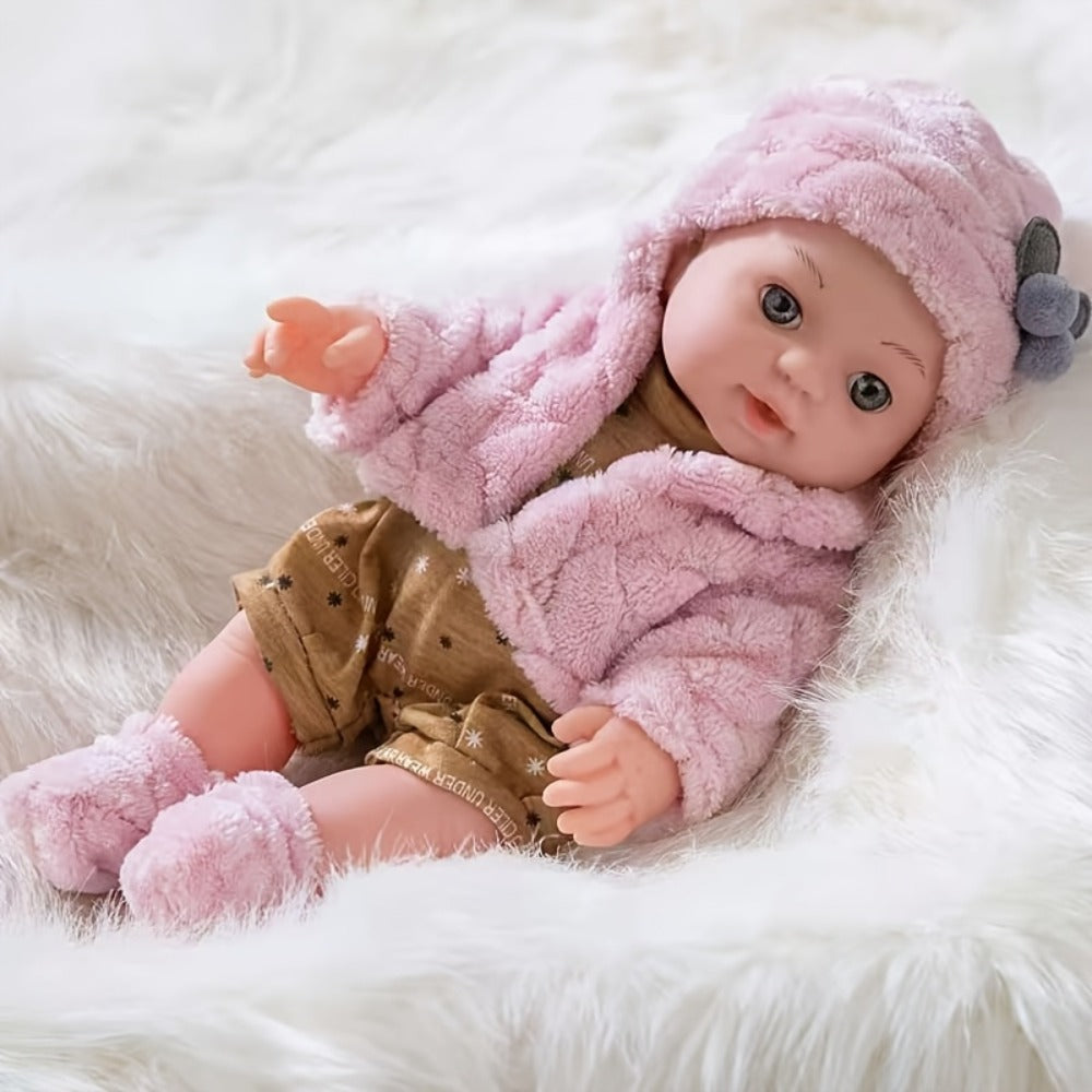 Mini Reborn Baby Doll 12 Inch 30cm Lifelike Soft Baby Girl Toy with Pink Clothes Hat Socks Pacifier Set – Cute Realistic Newborn Doll for Party Games Pretend Play Birthday Christmas Halloween Gift for Girls