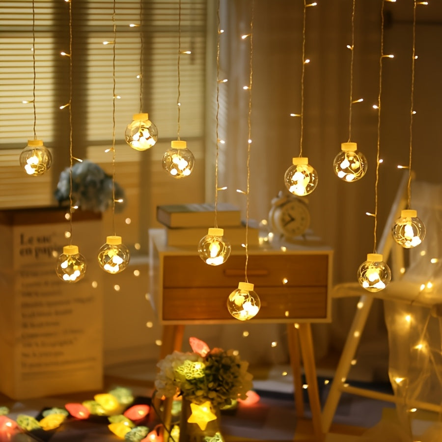 118.11" Wishing Ball String Lights with Remote Control, 2025 New Model, 8 Lighting Modes, 108 Leds, 12 Wishing Balls, Wall-Mounted, Plastic, for Home Gatherings, Party, Indoor Holiday Decorations, Car Additions, Room Decor, Mother'S Day Gifts