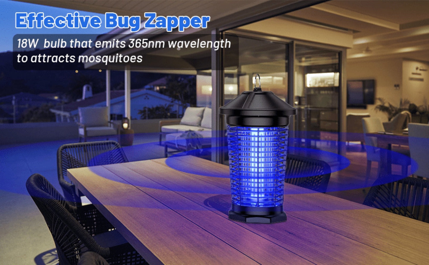 Bug Zapper Electric Indoor Outdoor – 4000V High Voltage UV 365nm 18W Mosquito Killer Fly Zapper with 6ft Cord, ABS Fireproof Safety Housing, Removable Tray & Cleaning Brush for Backyard Patio Garden Camping – Black