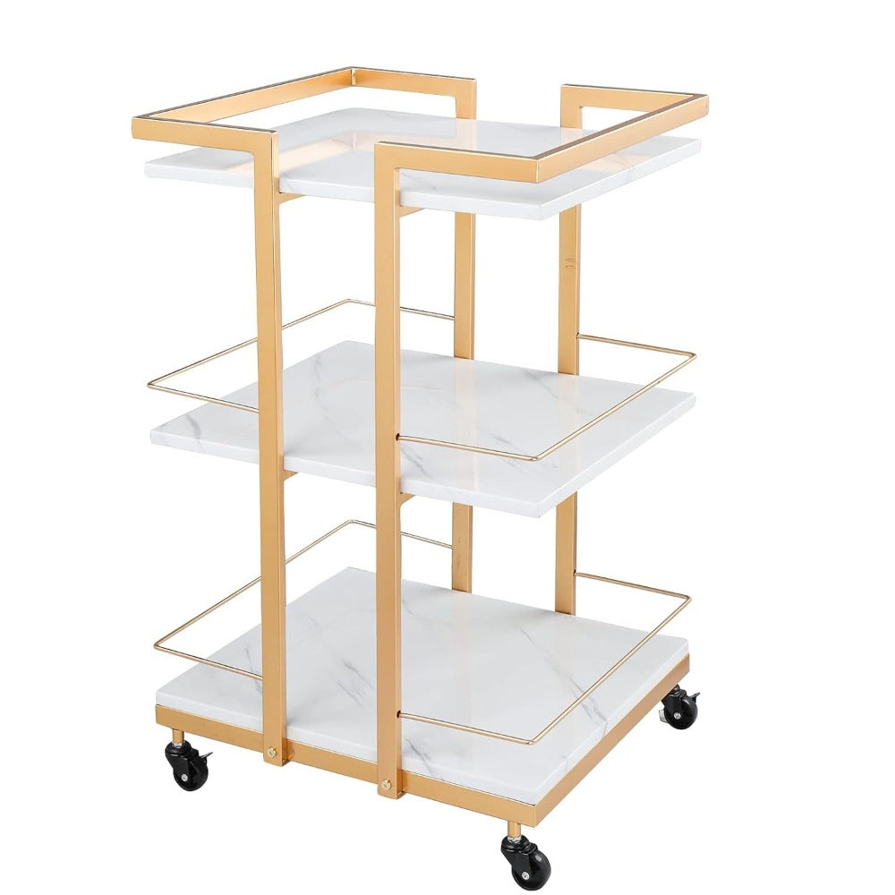 3-Shelf Rolling Salon Cart with Lockable Wheels 130lbs per Shelf – Heavy Duty Metal Frame Waterproof Utility Trolley for Esthetician, Spa, Tattoo, Massage & Manicure, Gold White Rose Gold Black