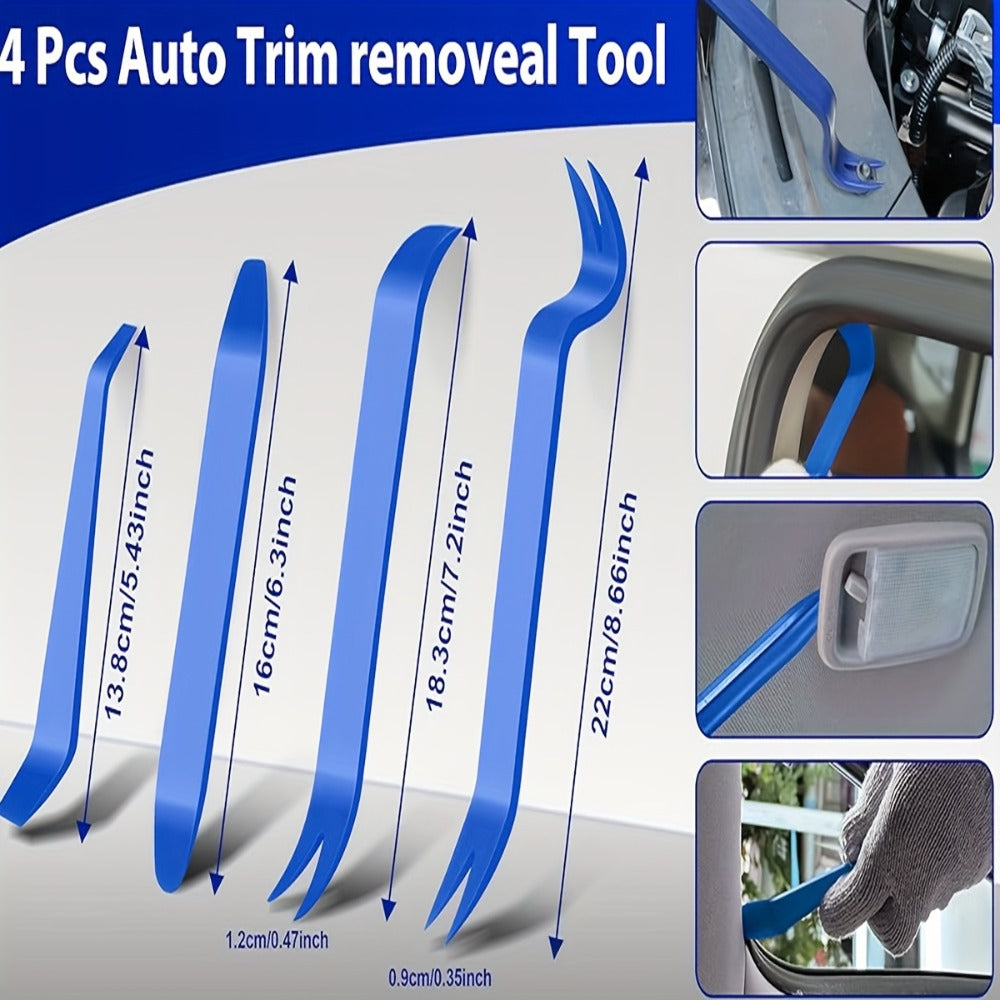 Auto Trim Removal Tool Kit 17pcs with Pry Tools Picks Metal Scraper Magnetic Telescopic Pickup Non-Slip Clips for Car Door Panel Dash Interior Bicycle Maintenance