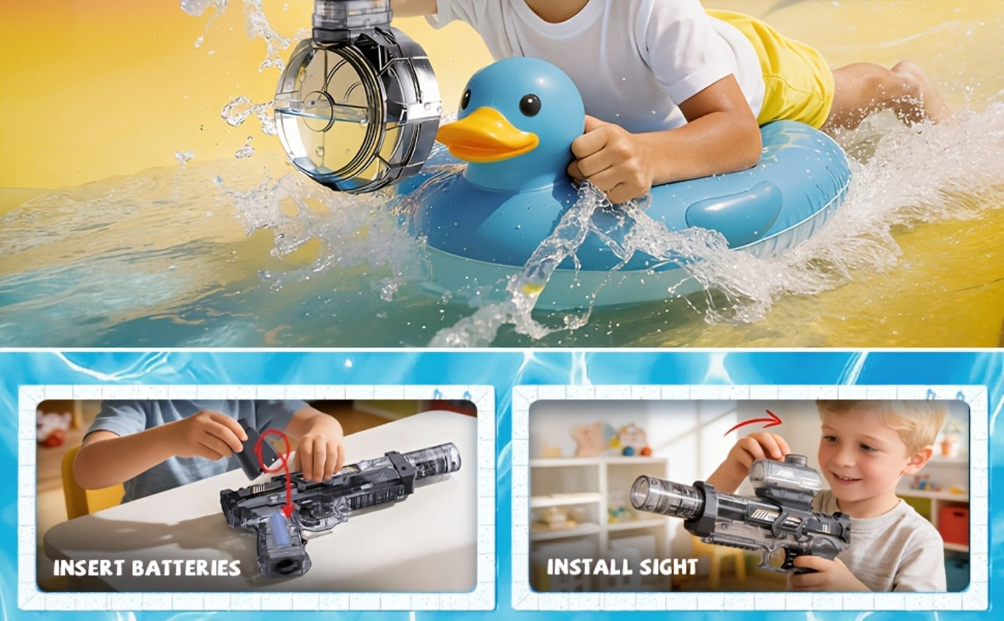 Kids Electric Water Gun with Sound Effects for Ages 3-6 – Automatic High Capacity Squirt Blaster Long Range, Toddler Summer Outdoor Pool Beach Backyard Party Toy, Birthday Gift for Boys Girls, 2-Pack Option