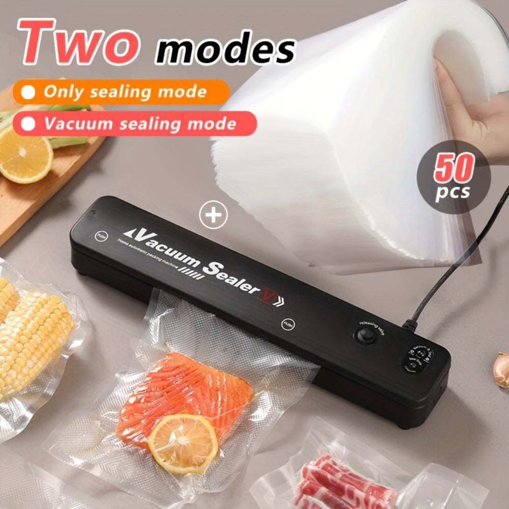 Vacuum Sealer Machine with 50 Vacuum Storage Bags – 2-in-1 Vacuum & Heat Sealing, One-Button Operation, Food Preservation Sealer for Freshness, Black or White
