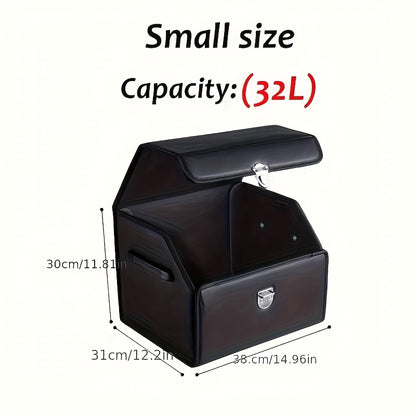 Car Trunk Organizer with Multi Compartments – PU Leather Foldable SUV Cargo Storage Box, Adjustable Dividers, Grocery & Travel Organizer