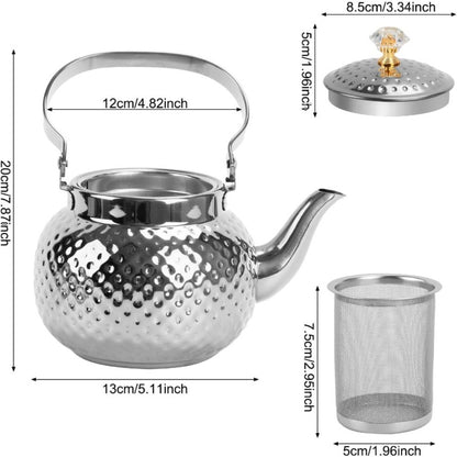 Hammered Tea Kettle Stainless Steel – 40.58oz Stovetop Teapot with Strainer for Loose Leaf Tea, Coffee & Milk, Classic Hammered Design, Outdoor & Travel Friendly, Premium Tea Gift – Gold, Silver