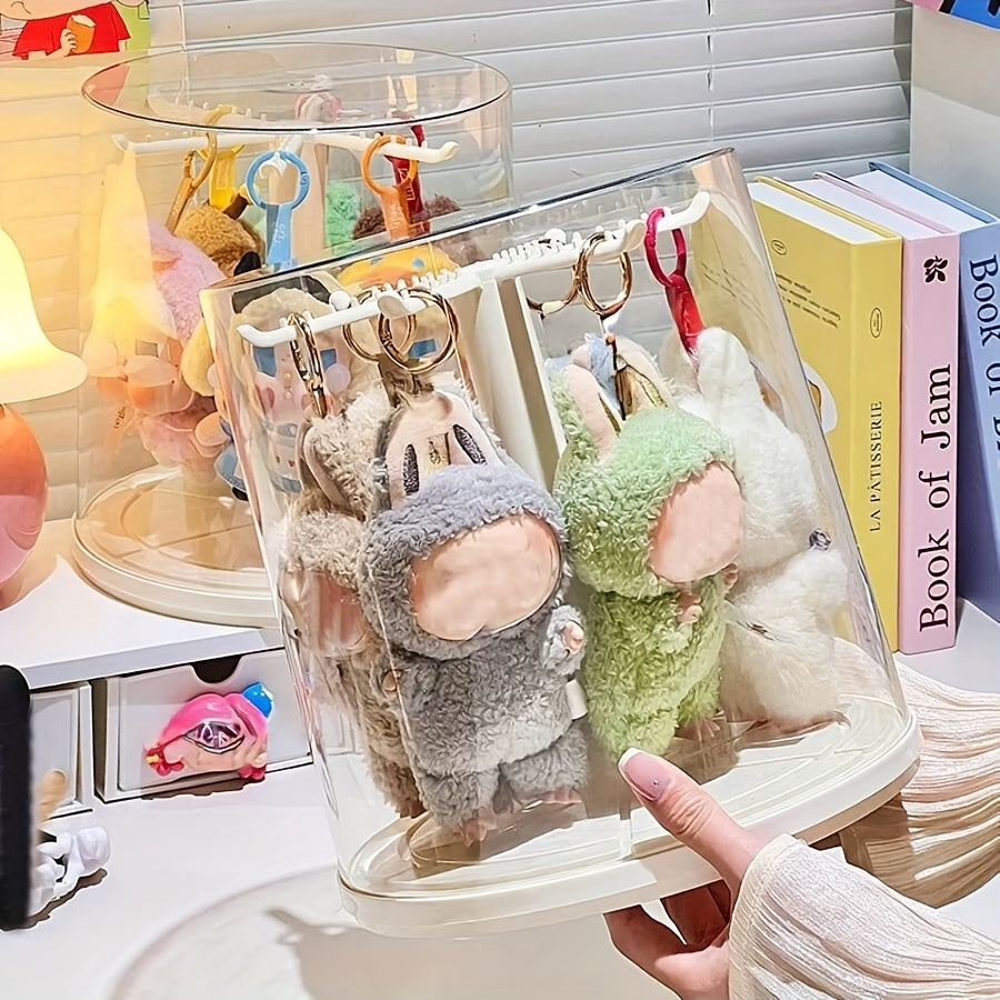 LABUBU Display Case 360 Rotating Acrylic Box with Dust Cover – Plush Toy Figure Storage Case Multi-Layer Hanging Rack for Collectible Figures Blind Box Anime, Black or White