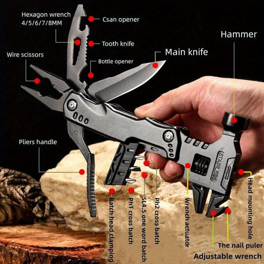 16-in-1 Multitool Stainless Steel – Compact EDC Pocket Tool with Pliers, Adjustable Wrench, Screwdrivers & Knife | Camping Gear & Gift for Dad & Boyfriend